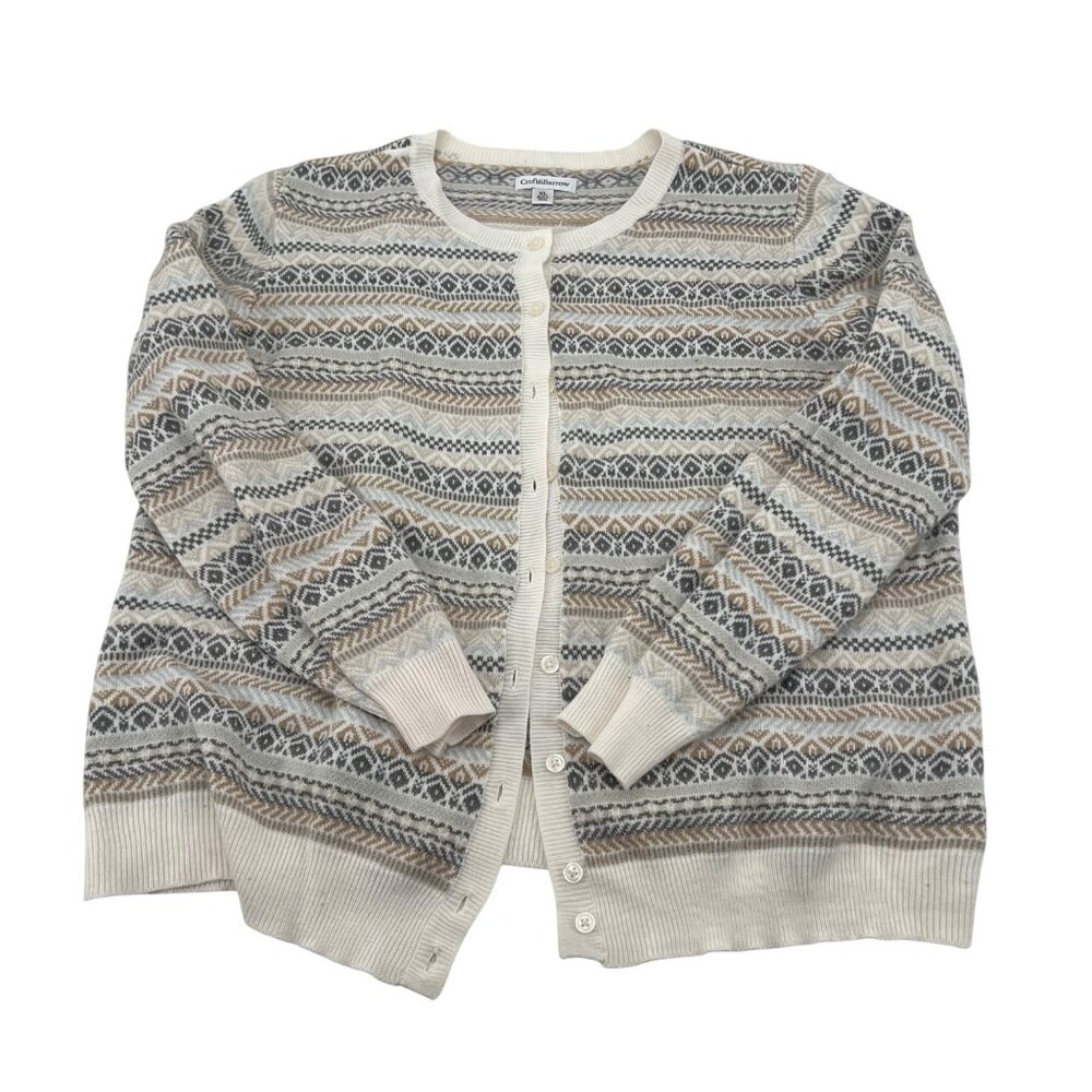 Croft & Barrow XL Fair Isle Pattern‎ Acrylic Cardigan Sweater Beige & Gray